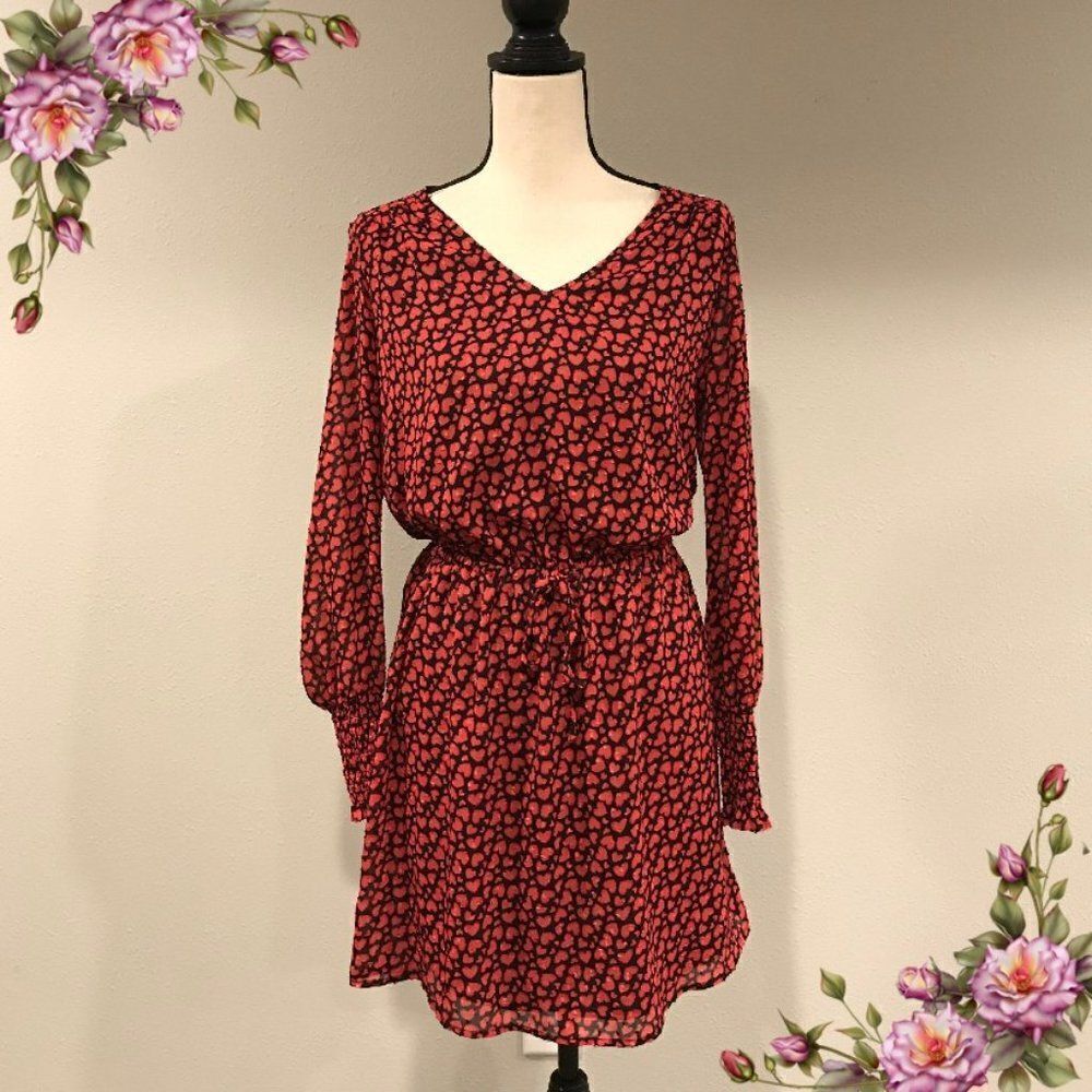 Heart print long sleeve dress